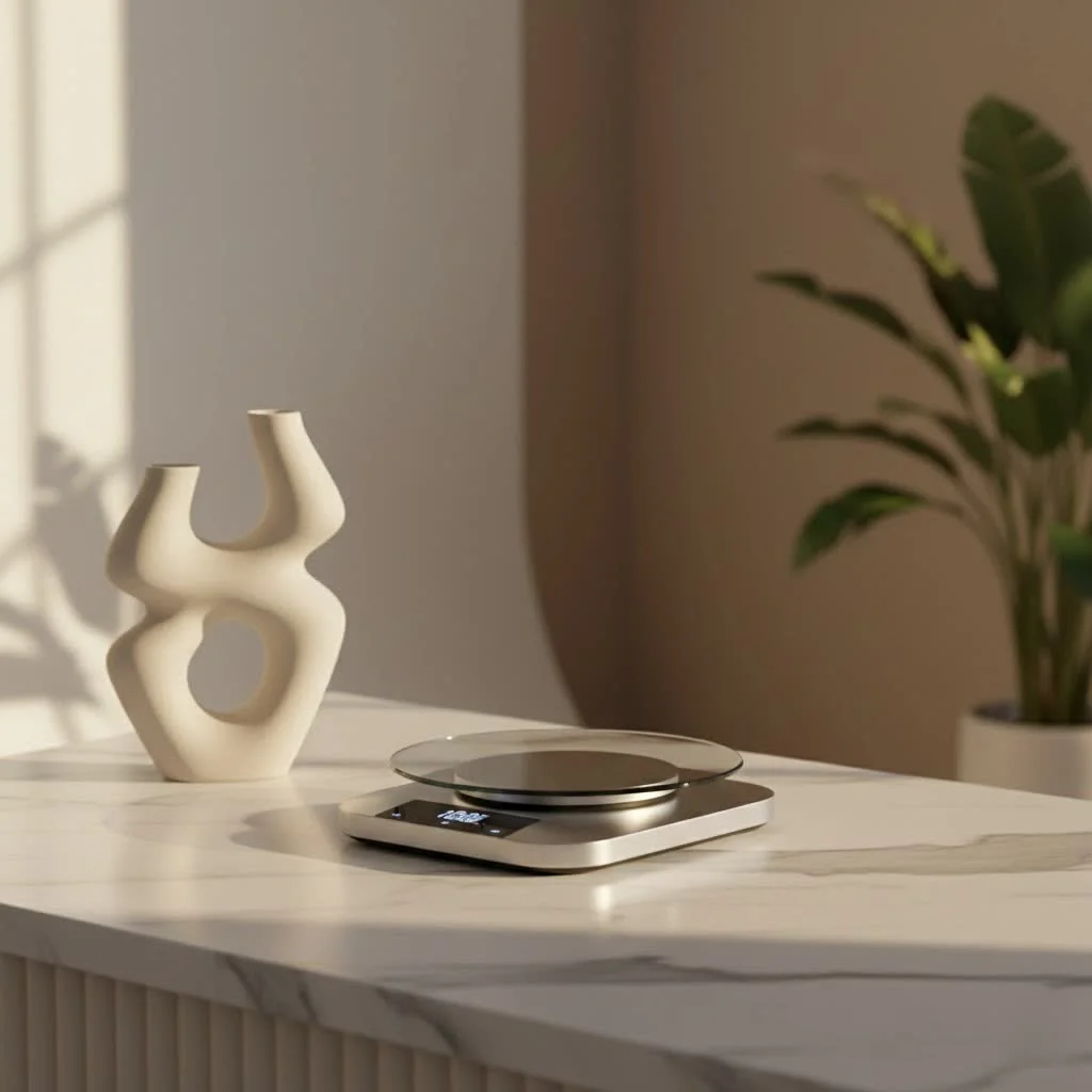 Digital kitchen scale on a countertop