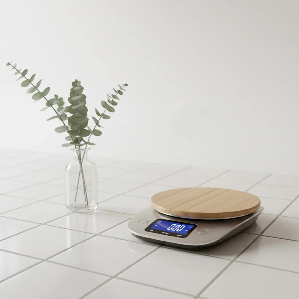 OXO kitchen scale with a pull-out display and a bowl of ingredients