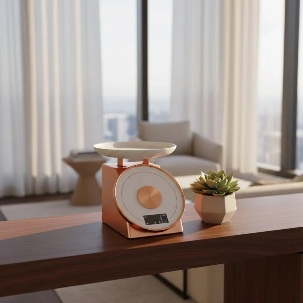 Digital kitchen scale displaying a precise measurement of ingredients