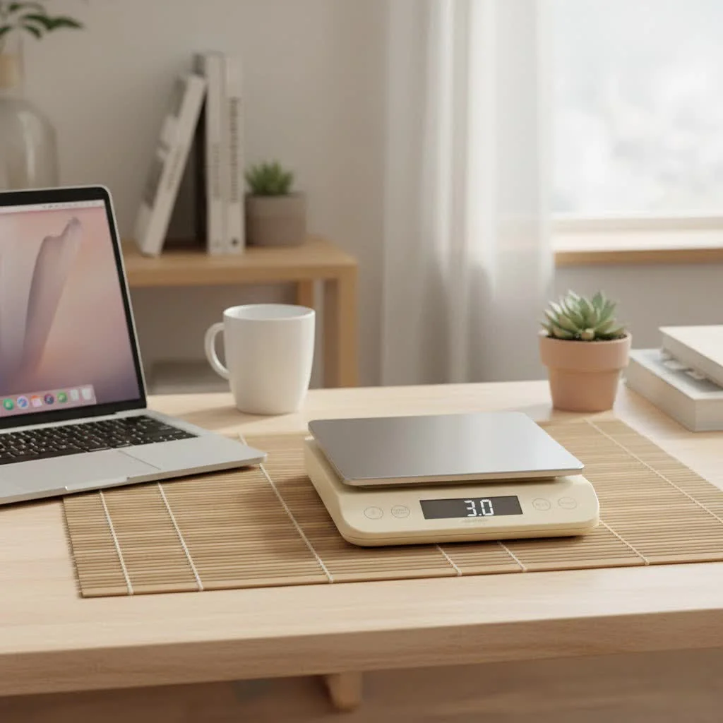 Large kitchen scale with a bowl of ingredients