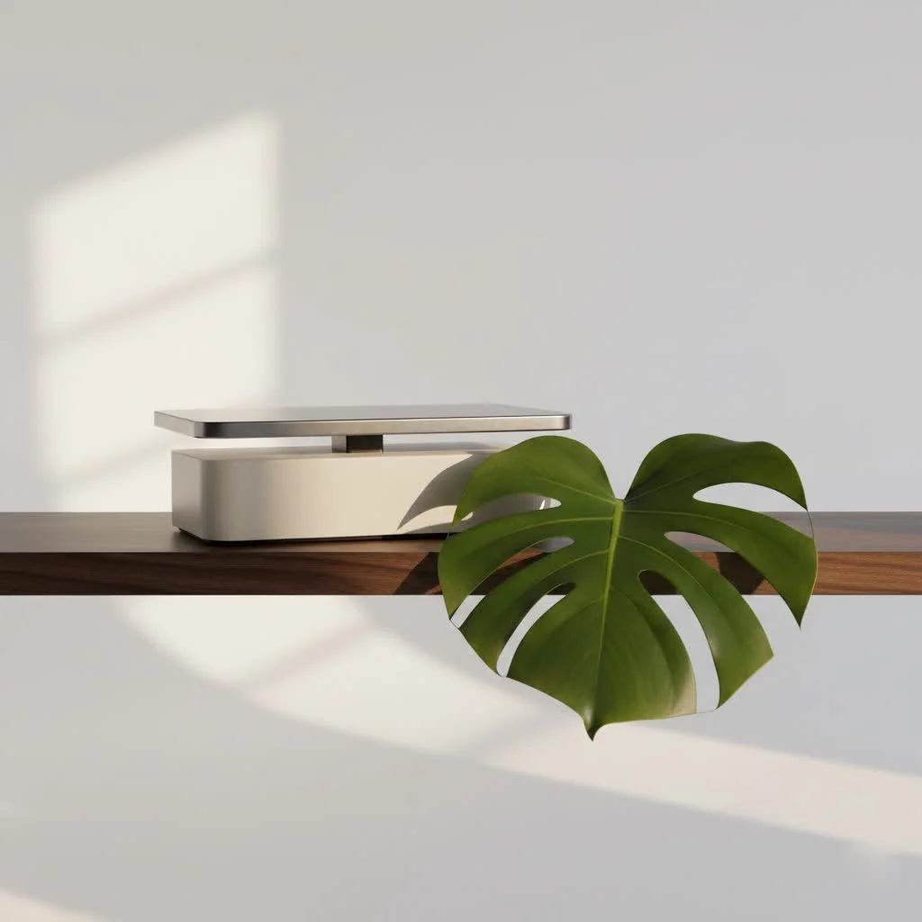 Digital kitchen scale on a counter with ingredients
