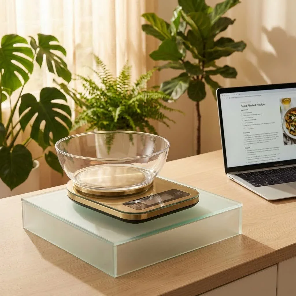 Digital kitchen scale with a bowl on its platform