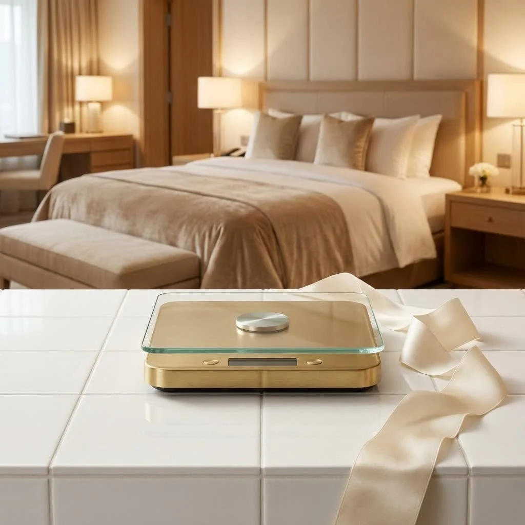 A digital kitchen scale with a bowl of flour on its platform
